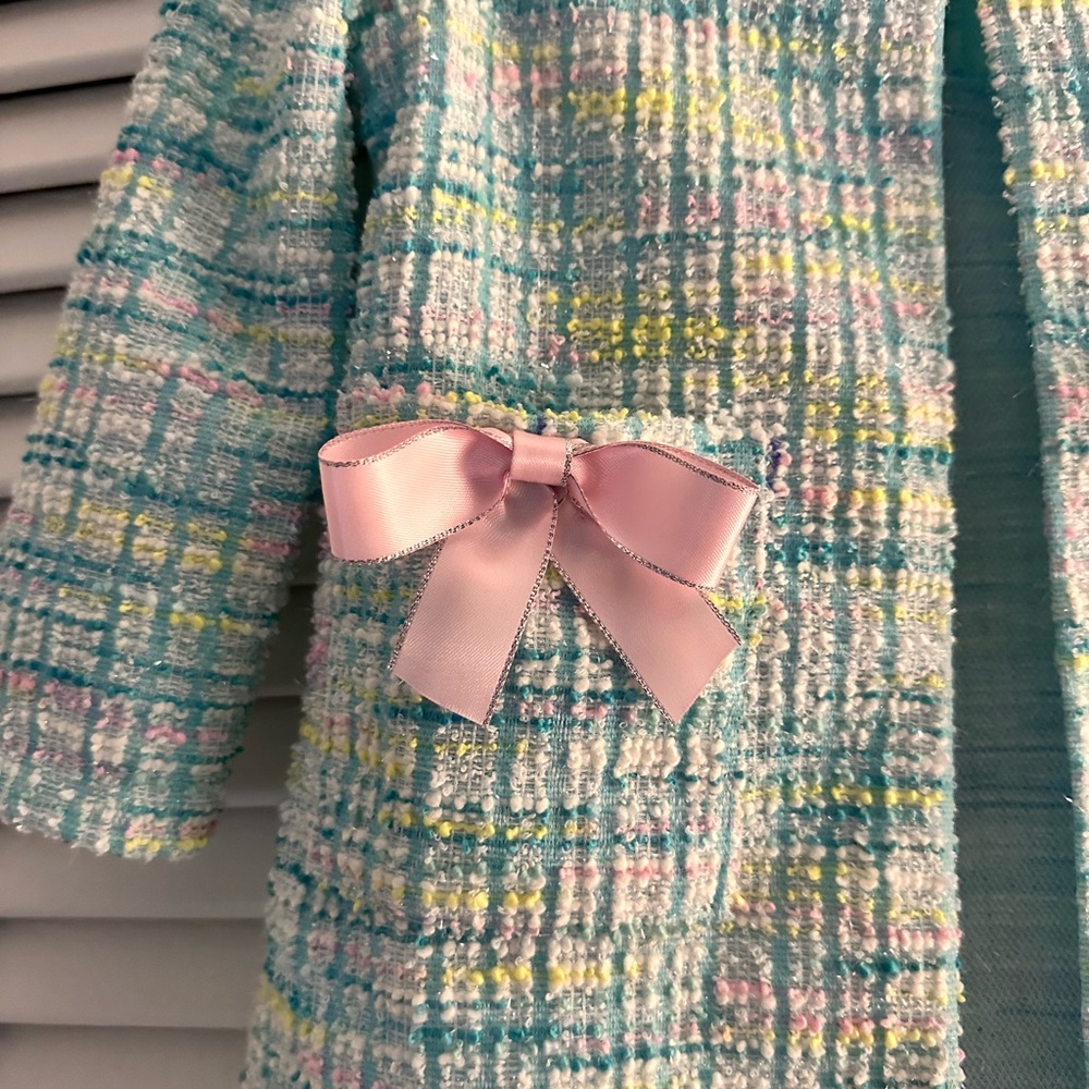 Bonnie Baby Pastel Boucle Coat with Pink Bows and Dress - Picture 9 of 12